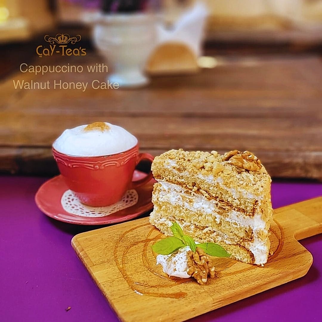 Cappuccinno with Homemade Walnut & Honey Cake